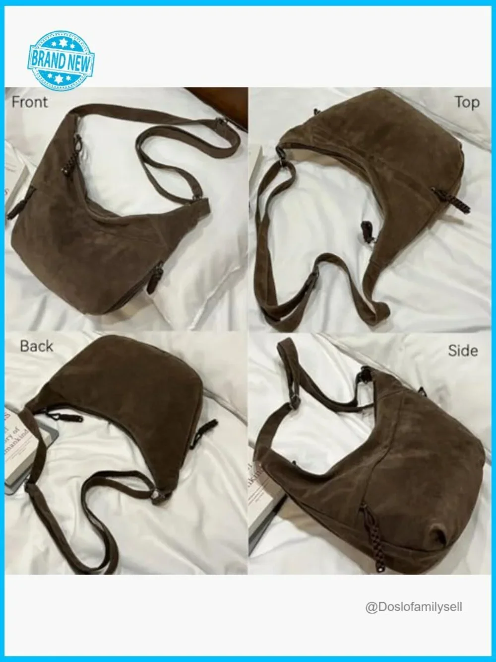 Crescent Crossbody Bag Large Capacity Suede Sling Travel Shoulder Purse